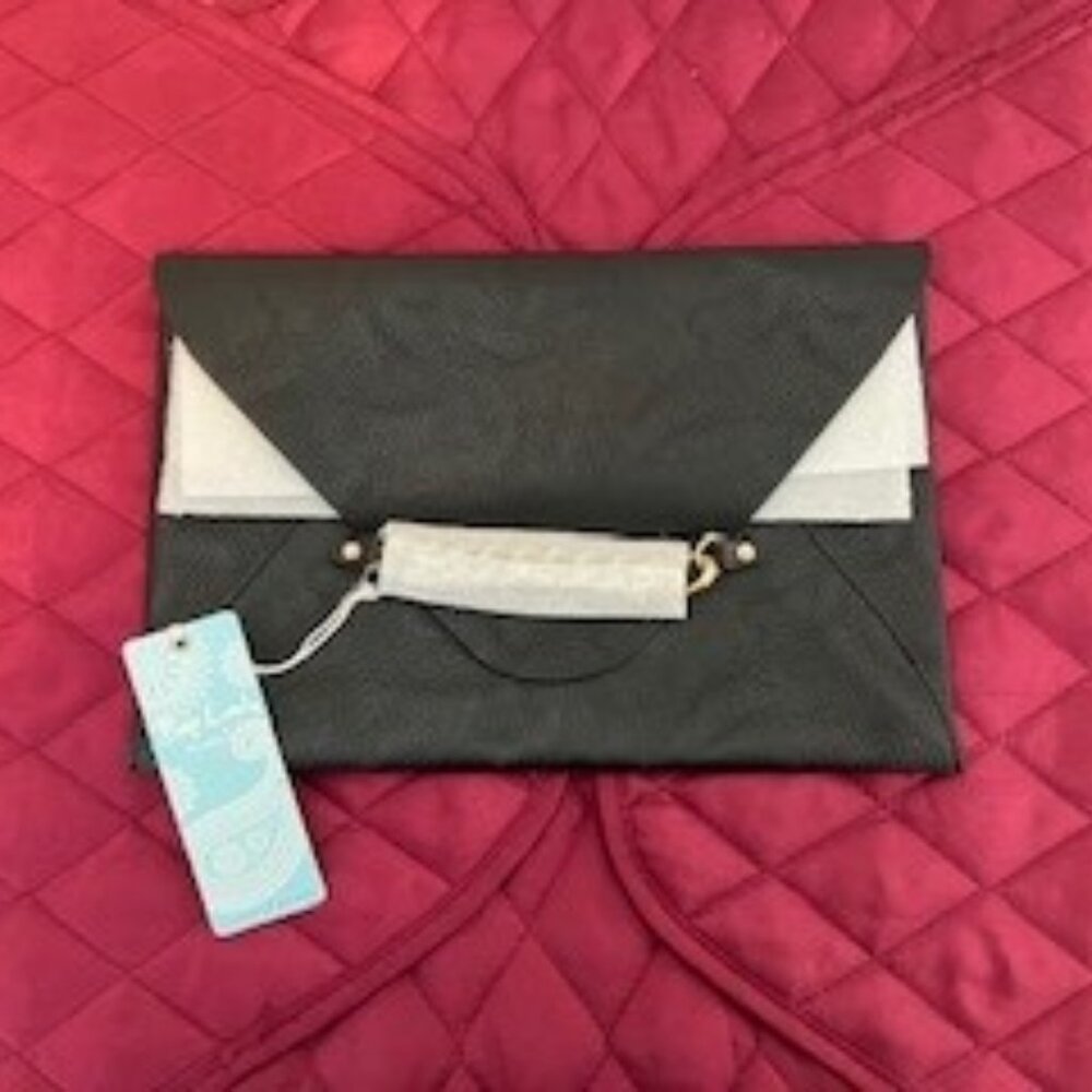 NWT Mud Pie Bag Lady Black Leather Envelope Clutch